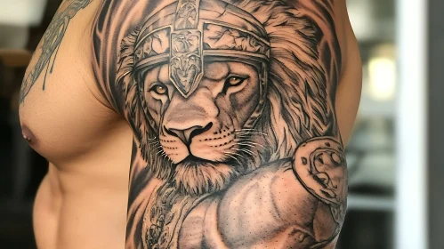 Detailed Lion with Armor Ink Tattoo