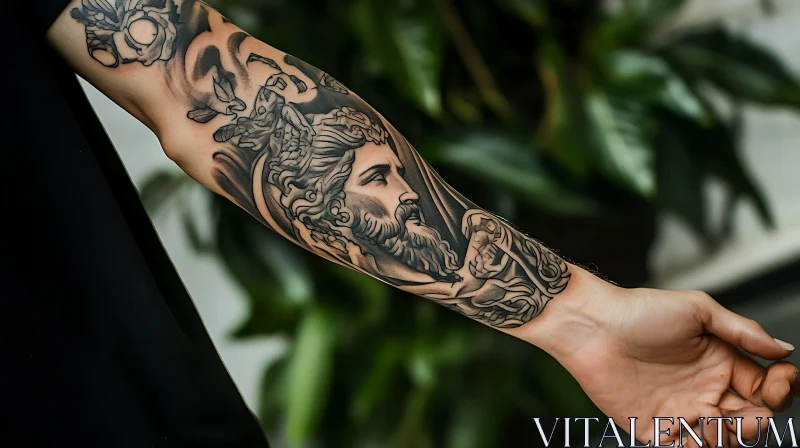 Detailed Forearm Tattoo with Ancient Aesthetic