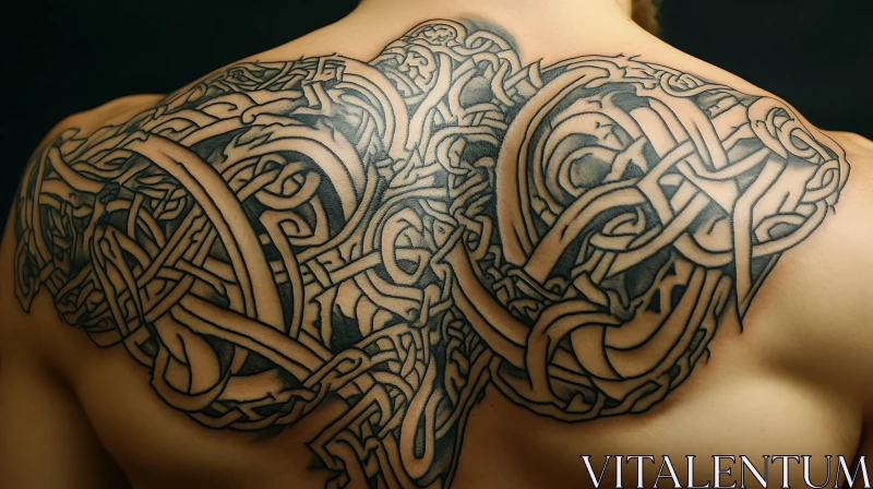 Complex Celtic Pattern Tattoo on Upper Back AI Image