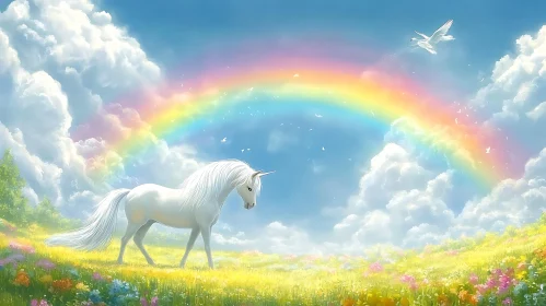Magical Unicorn Under a Colorful Rainbow