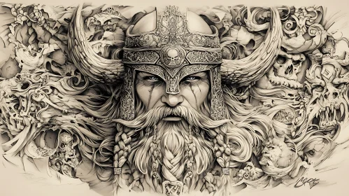 Horned Helmet Viking Illustration
