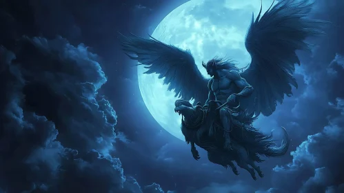 Moonlit Flight of the Winged Guardian