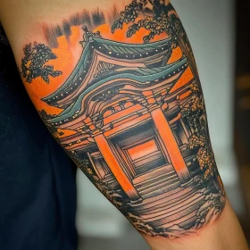 Intricate Japanese Temple Tattoo