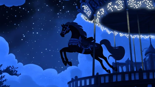 Night Carousel Horse Art