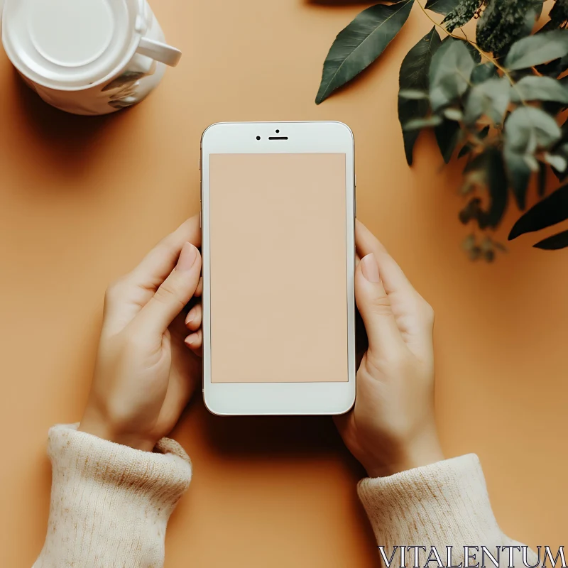 Hands holding mobile phone
