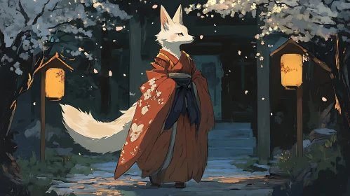 Serene Fox Character in Traditional Attire