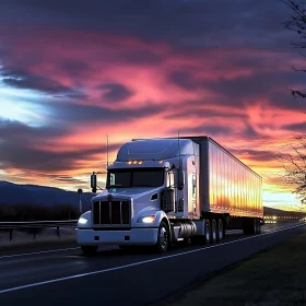 Semi-Truck Driving into the Sunset