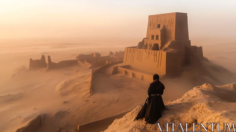 Desert Ruins and Lone Figure