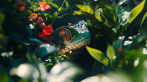 Reptilian Gaze Amidst Greenery