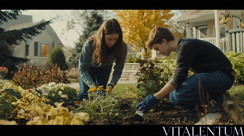 Gardeners Planting Flowers AI Image