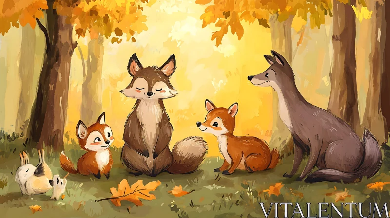 Whimsical Fox Family in Fall