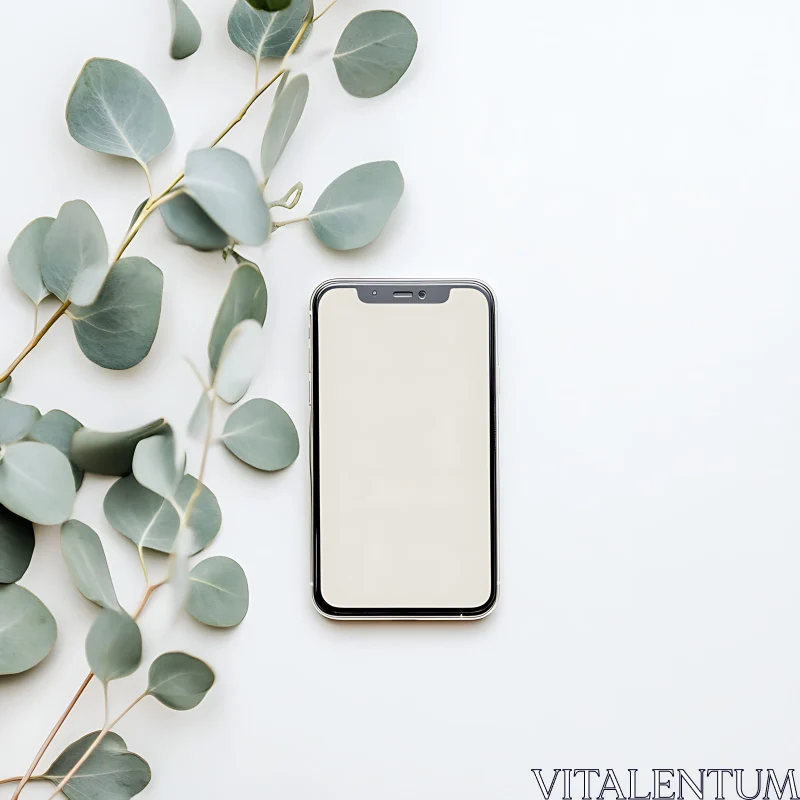 Minimalist Phone with Green Leaves