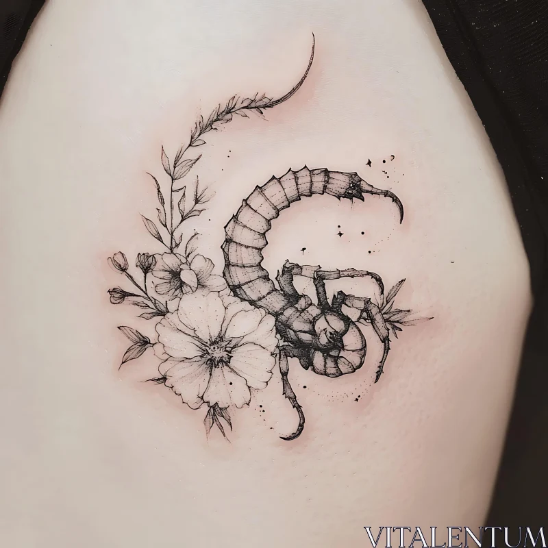 Centipede and Floral Tattoo Art