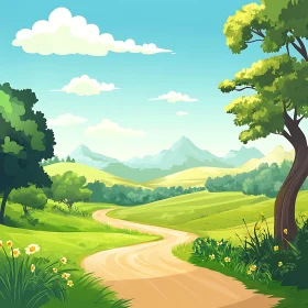 Scenic Meadow Path with Mountain View