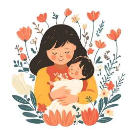 Loving Mother Holding Baby Illustration