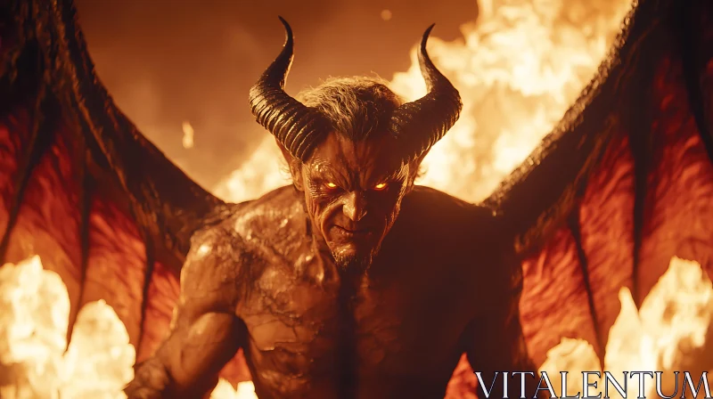 Demon in Flames with Horns and Wings