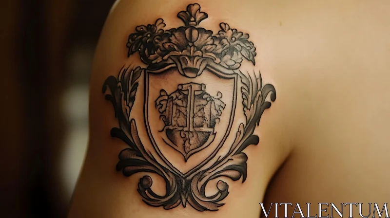 Intricate Black and Grey Shoulder Tattoo
