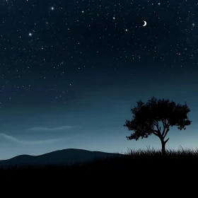 Peaceful Night Landscape with Tree