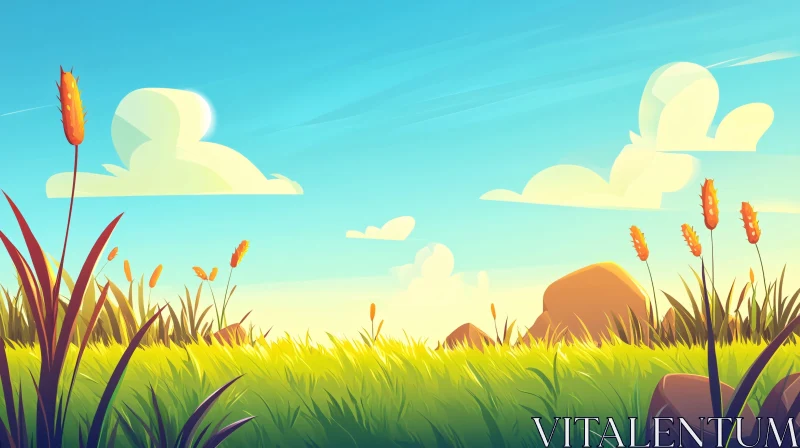 AI ART Cartoon Nature Scene with Blue Sky