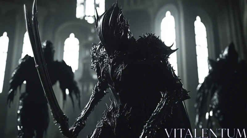 Dark Armored Figures with Sword