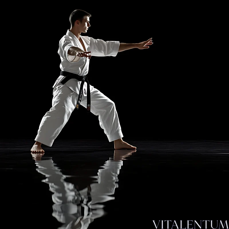 Martial Artist in Reflective Pose AI Image