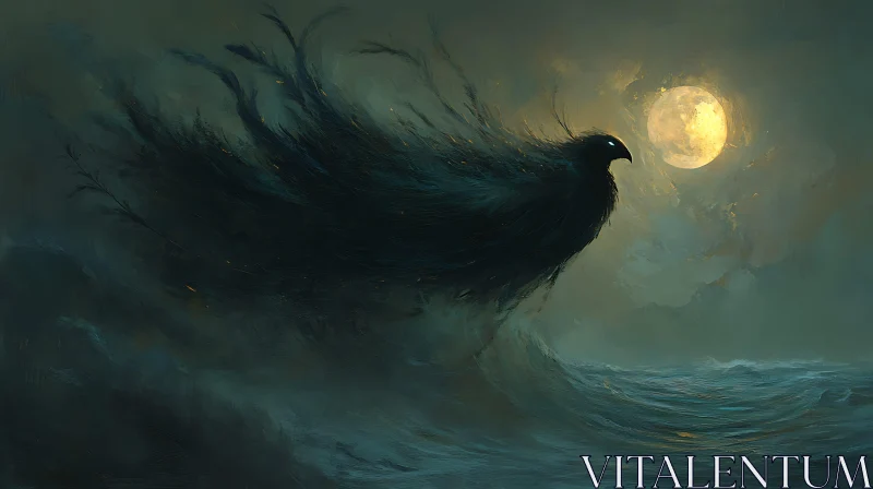 Mystical Bird and Moonlit Ocean