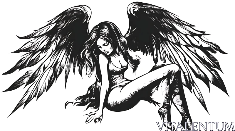 Winged Angel in Black and White
