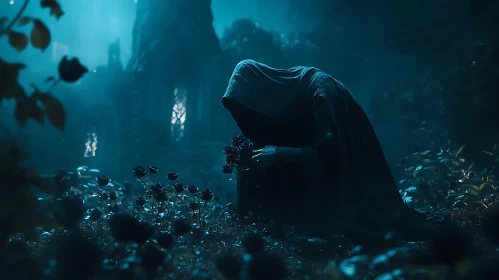 Mysterious Figure in Blue Light