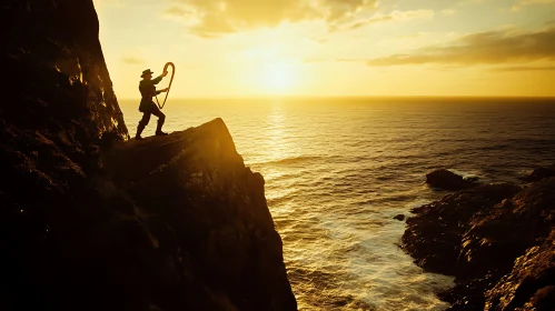 Silhouette at Sunset on Rocky Coast