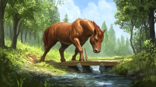 A Brown Horse in Tranquil Woodland