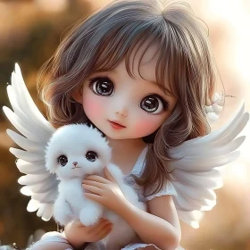 Angelic Girl Holding Puppy Illustration