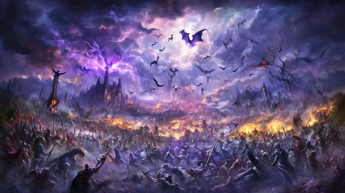 Fantasy Battle Under Stormy Skies