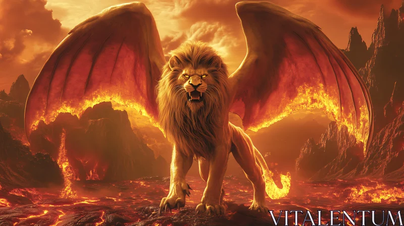 Lion with Fire Wings AI Image