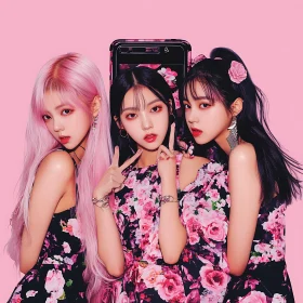 Pink Floral Fashion with Three Women