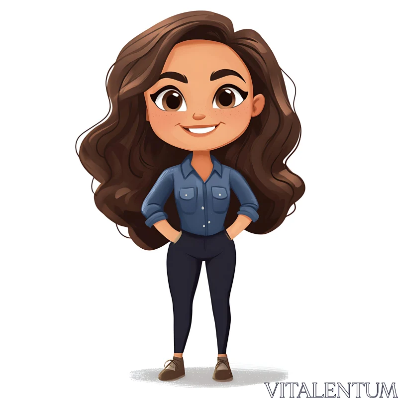 Smiling Cartoon Woman Illustration Art