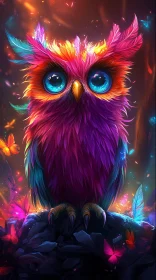 Fantasy Owl with Vivid Feathers