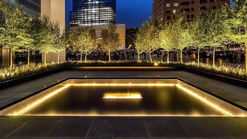 Urban Reflecting Pool at Night