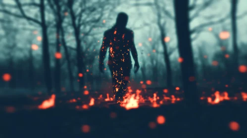 Shadowy Figure in Burning Woods