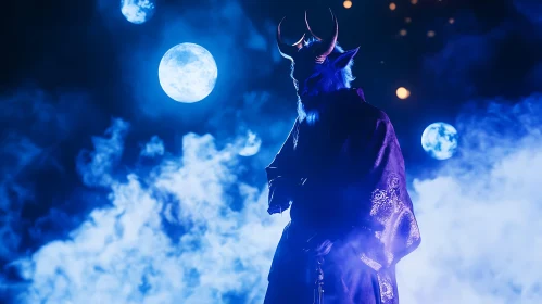 Mystical Horned Character Under Moonlight