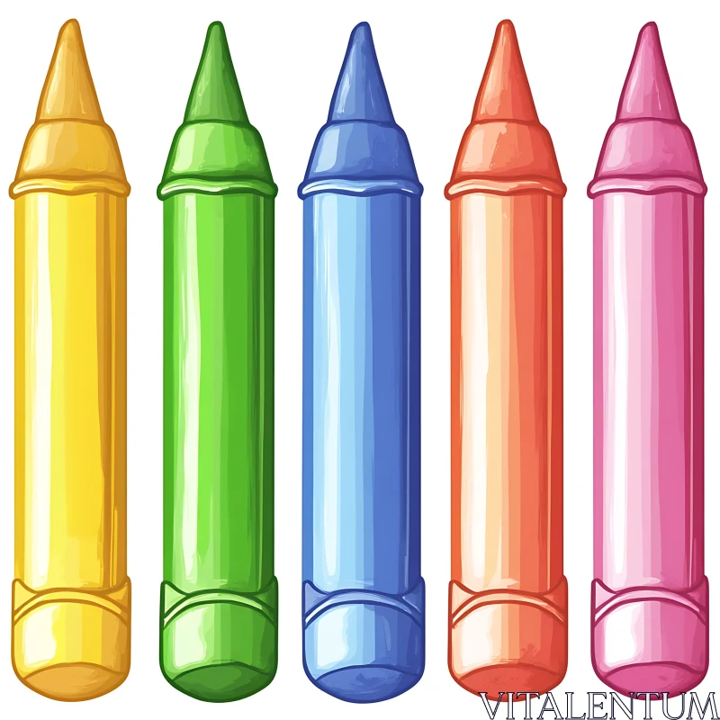 Five Crayons in a Row Illustration AI Image