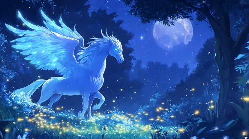 Winged Horse Under Moonlight