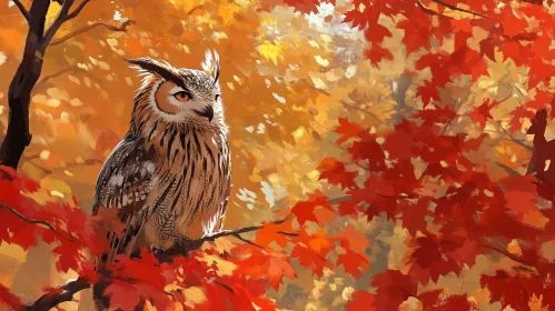 Serene Owl Amidst Autumn Leaves