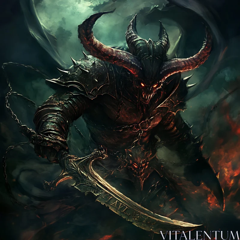 Dark Armored Demon with Glowing Eyes