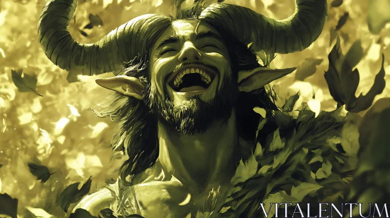 Laughing Horned Man with Leaves