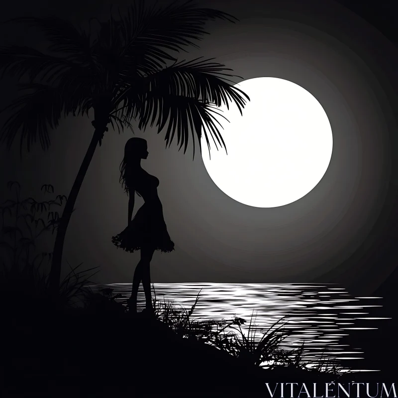 Woman under Moonlight at Night