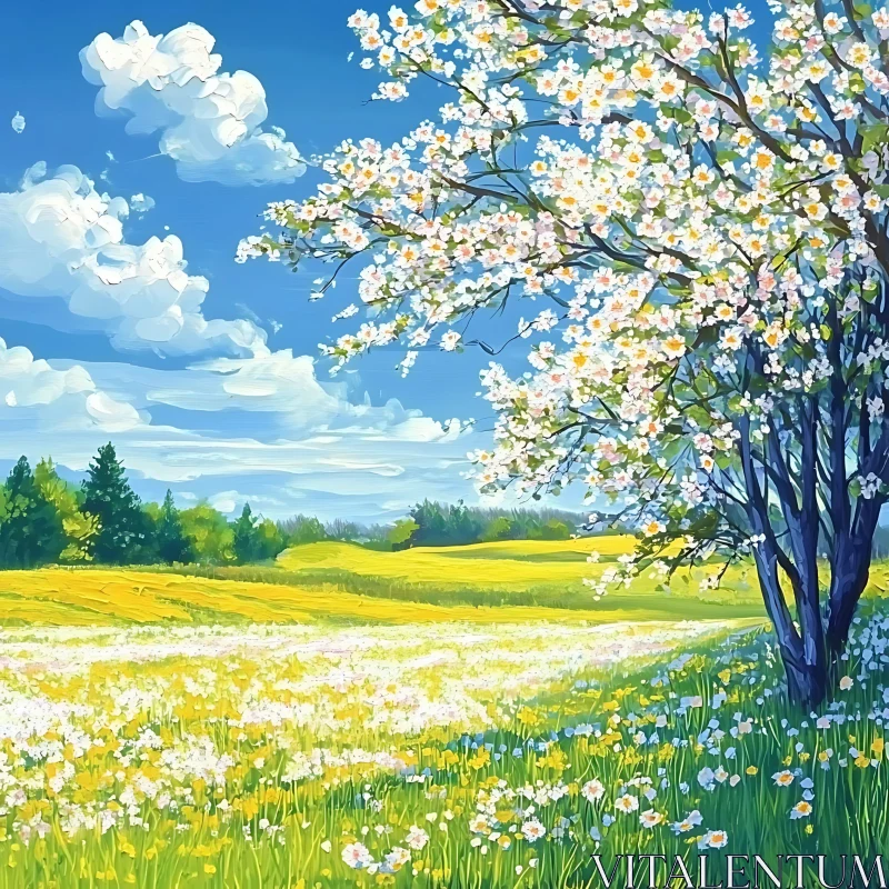 Spring Blossom Field Landscape