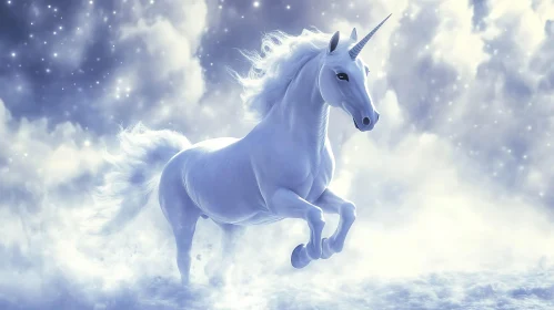 White Unicorn Leaping Through Clouds