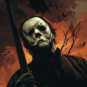 Chilling Masked Character with Weapon