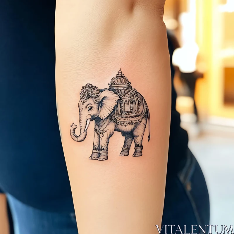 Detailed Black Ink Elephant Tattoo AI Image