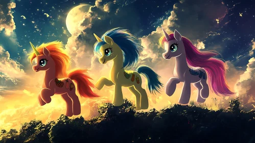 Magical Unicorns Night Scene Illustration